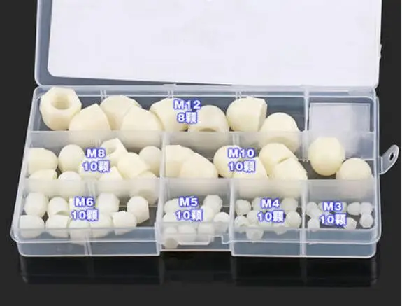 

68pcs/set Nylon nut hex socket nut nylon cap M3 M4 M5 M6 M8 M10 M12 nuts plastic nuts black white for screws