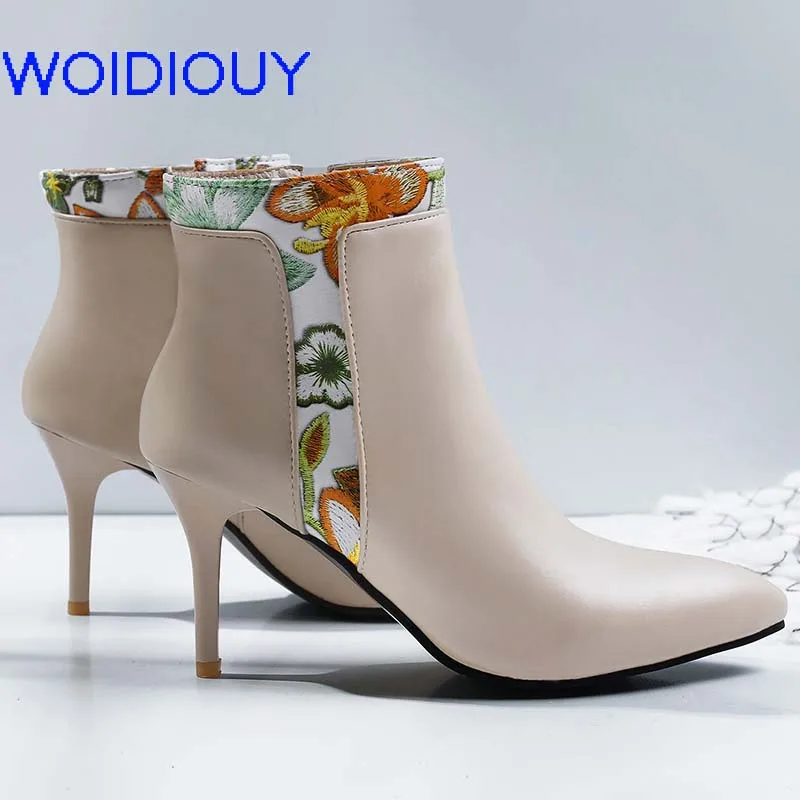 

Handmade Patchwok Leather Boot Pointed Toe High Heels Women Boots Botas Mujer Basic Shoes Winter Ankle Boots Outwear Shoes