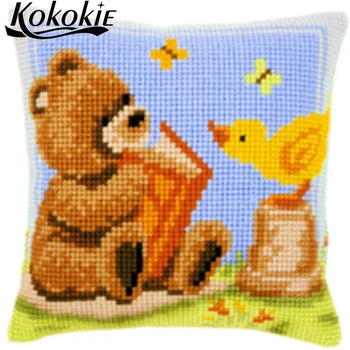 

handicraft embroidery yarn needlework set diy knitting needles kit bear printed cross stitch set sales cotton fabric pillowcase