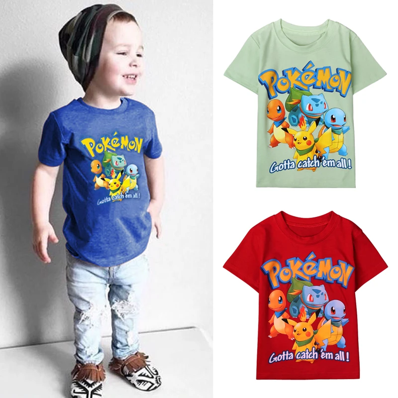 

Summer cartoon children top Pokemon t shirts Pikachu Charmander kids boys clothing cotton Pocket Monster baby tees clothes DS40