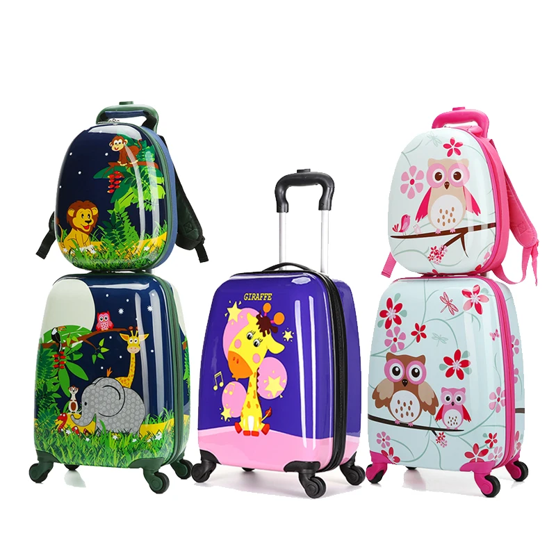 LeTrend Cute Cartoon Children Rolling Luggage Set Spinner Suitcase