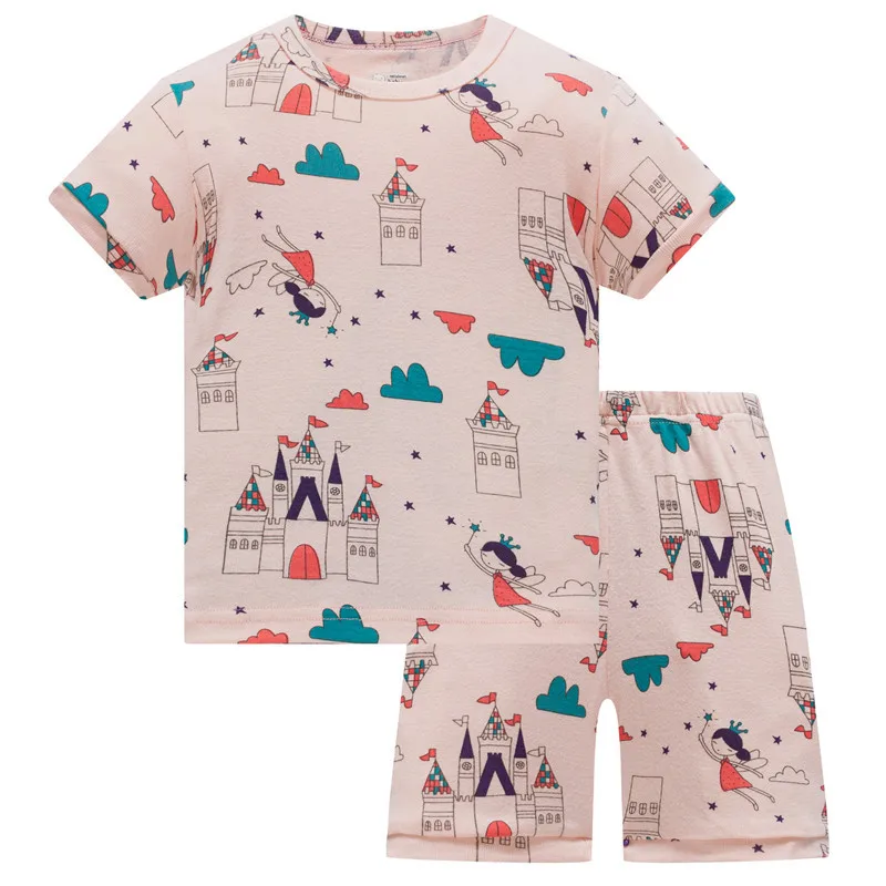 Сова горошек летние платья для девочек, одежда для мальчиков, Хлопковая пижама Детская одежда из мягкого хлопка для девочек спальные костюмы футболка+ штаны - Цвет: 21