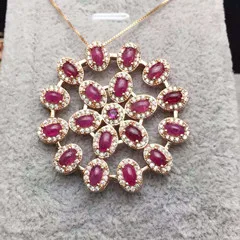 

natural red ruby stone pendant S925 silver Natural gemstone Pendant Necklace trendy Circle Ferris wheel women girl party jewelry