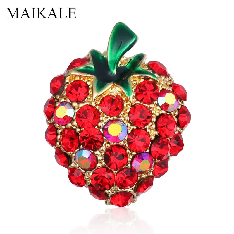 

MAIKALE Charm Red Crystal Strawberry Brooch Pins Rhinestone Fruit Brooches for Women Girls Kids Shirts Fashion Accessories Gifts