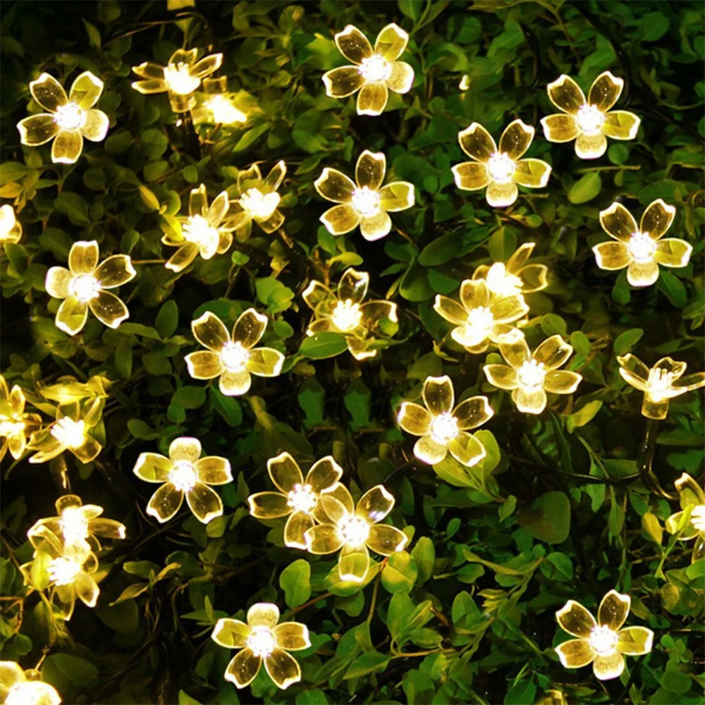 HUSUYUHU Солнечный светодиодный свет шнура 7 м 50 светодиодный Цветок на солнечной батарее гирлянды свадебные декорации на улице Сказочный свет вишневые цветы