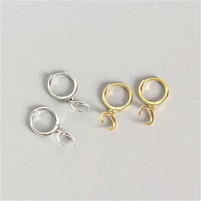 

Fengxiaoling 2019 New Real 925 Sterling Silver Simple Smooth Moom Drop Earrings Jewelry Earrings For Women Fashion Jewelry Gift