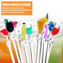 10Pcs/Lot Acrylic Drink Juice Puddler Stirring Coffee Mixing Threaded Cocktail Picks Muddler Bar Tool Cocktail Mixing Spoon Set