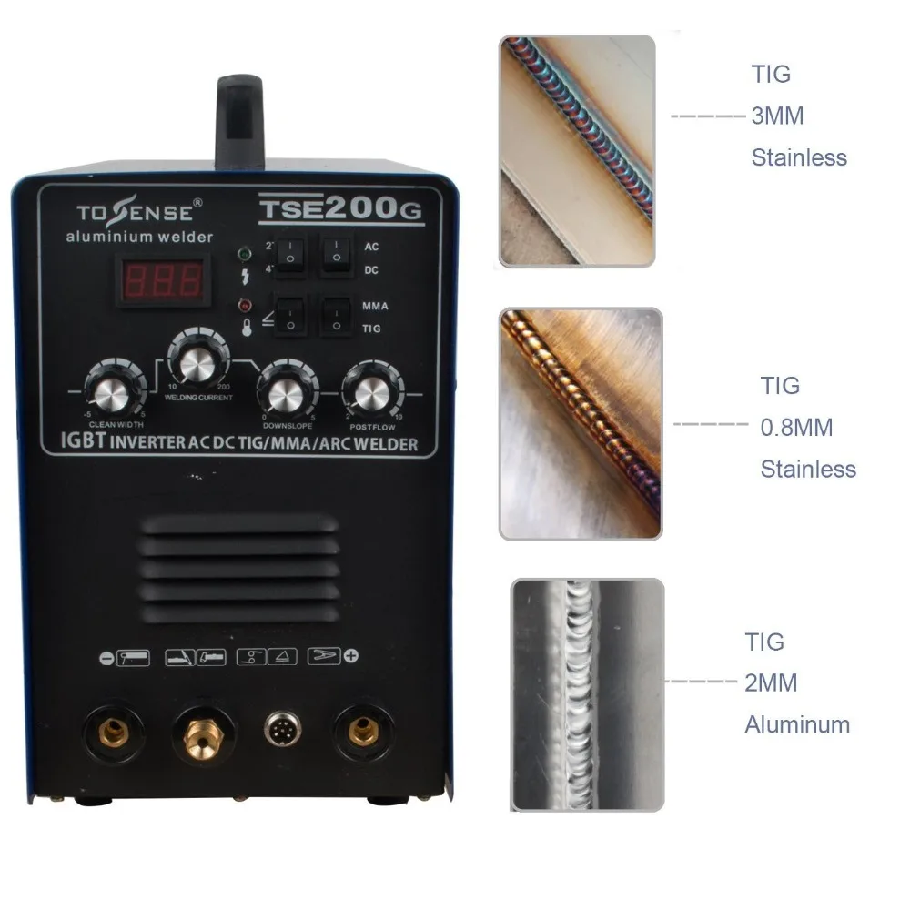 Aluminum Welder 220V TIG MMA ARC Stick 200A Welder AC DC IGBT Inverter Welding Machine With Welding Consumables TSE200G 