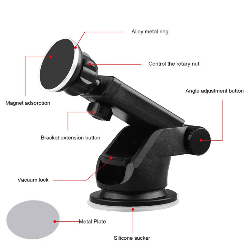 

Telescopic Magnetic Car Mount Holder Adjustable Windshield Dashboard Suction Mount For Cell Phone GPS