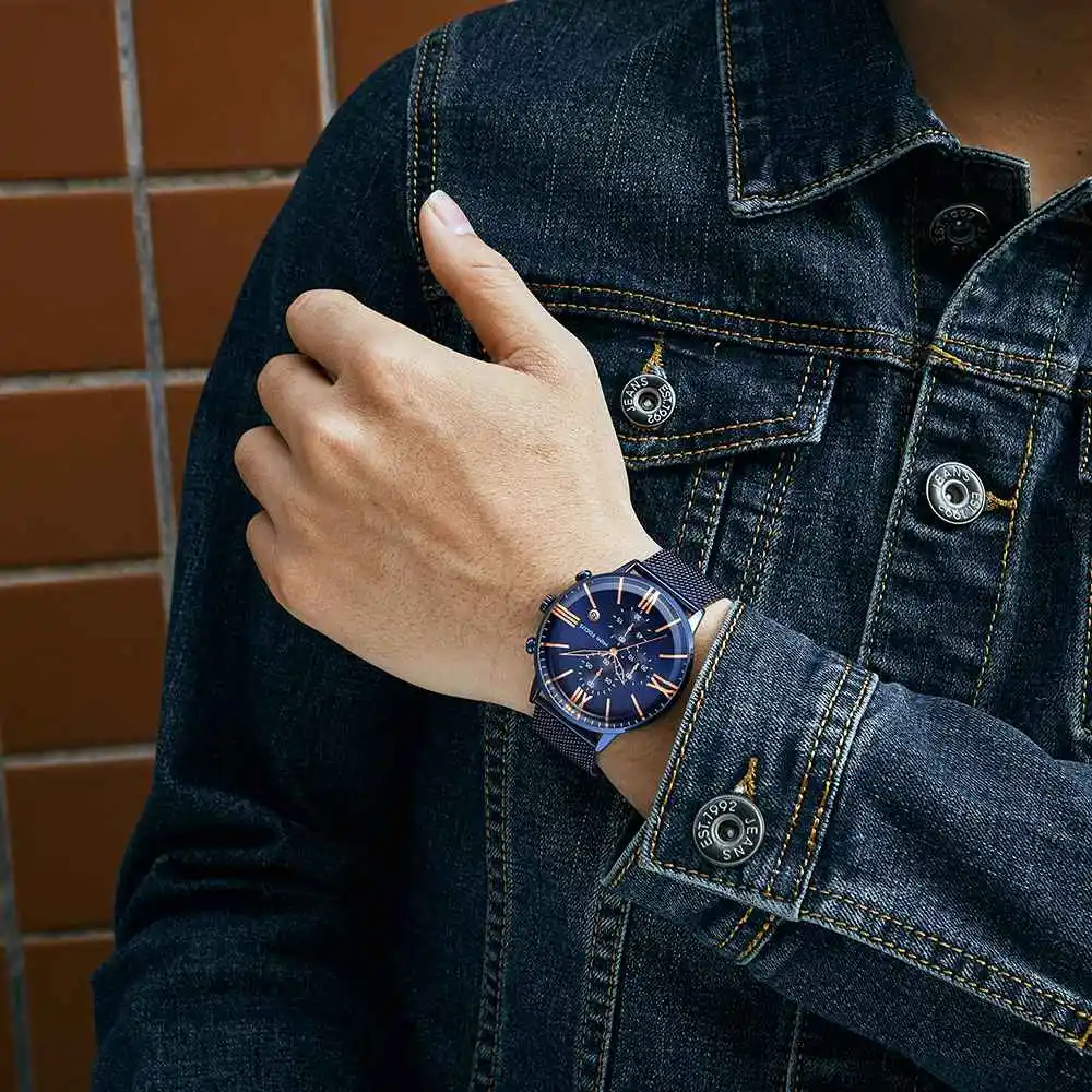 MINIFOCUS новые роскошные Брендовые мужские часы из нержавеющей стали наручные