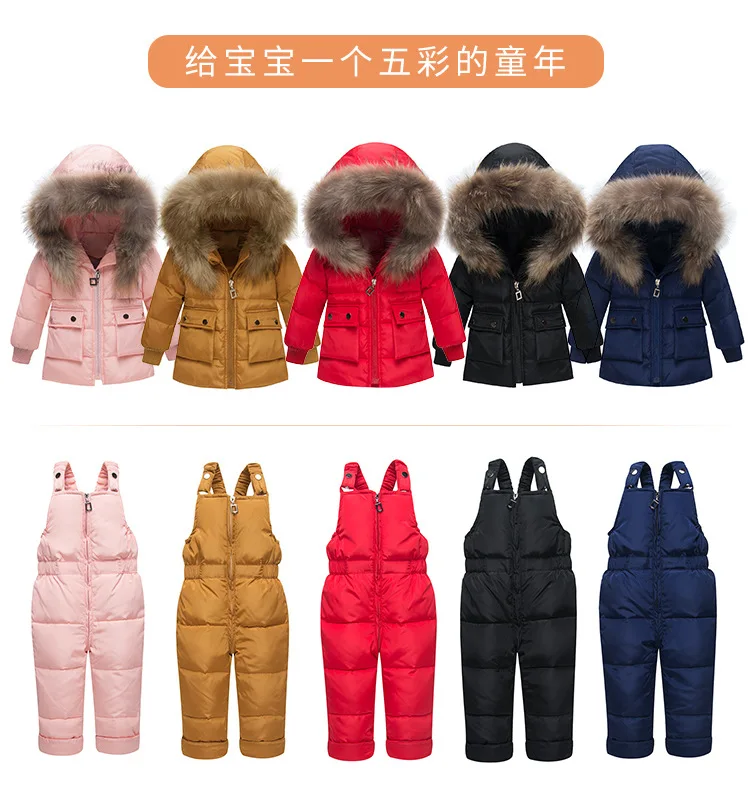 Winter Kids Clothes girls boys down coat hooded kids warm snowsuit outerwear+ romper clothing set kids winter jackets