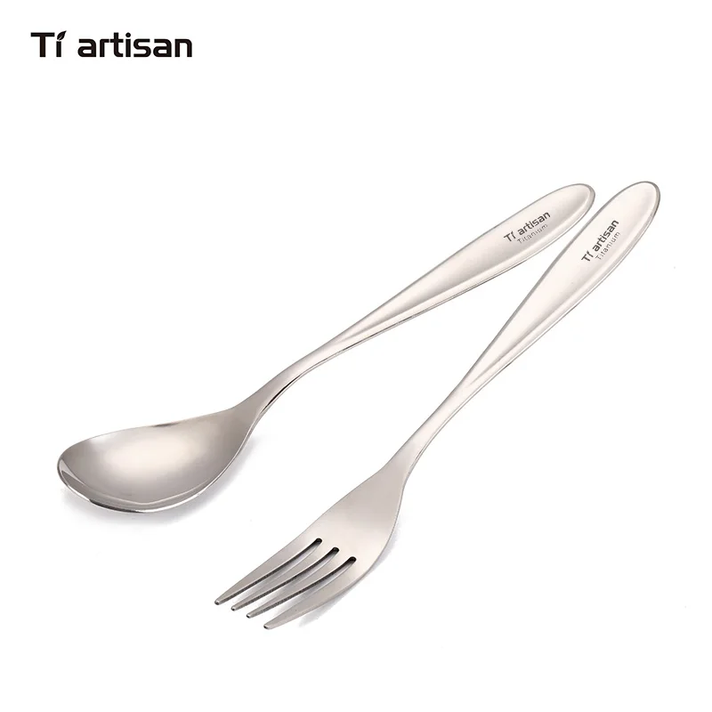 Tiartisan Pure Titanium Spoon Fork Two-Piece Outdoor Camping Picnic Fork Titanium Tableware Lightweight Spoon