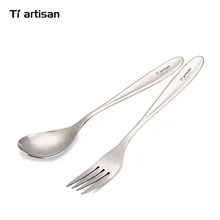 Tiartisan Pure Titanium Spoon Fork Two-Piece Outdoor Camping Picnic Fork Titanium Tableware Lightweight Spoon