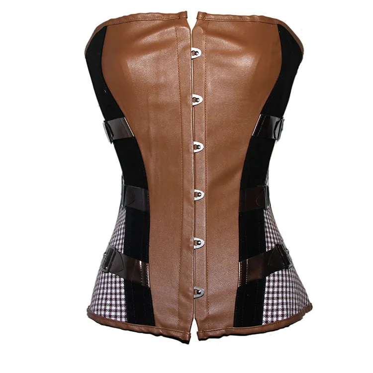 Womens Sexy Boned Leather Cowboy Western Style Side Buckled Over Bust Bustier Corset Body Built
