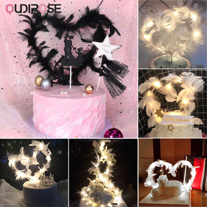 Petite Fee Plume Noir Blanc Rose Gateau Topper Joyeux Anniversaire Fete Cadeaux Top Gateau Cuisson Topper Mariage Fete Fournitures Aliexpress