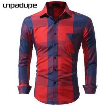 

Unpadupe New Brand 2018 Men Shirt Large Lattice Dress Shirt Slim Fit Camisa Masculina Casual Male Hawaiian Shirts Men XXXL SADOR