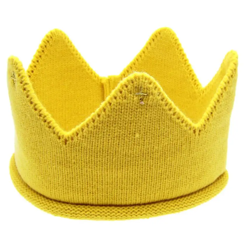 Детская шляпа детская шапочка для малышей новая милая вязаная повязка на голову с короной для маленьких мальчиков и девочек 15 - Цвет: Цвет: желтый
