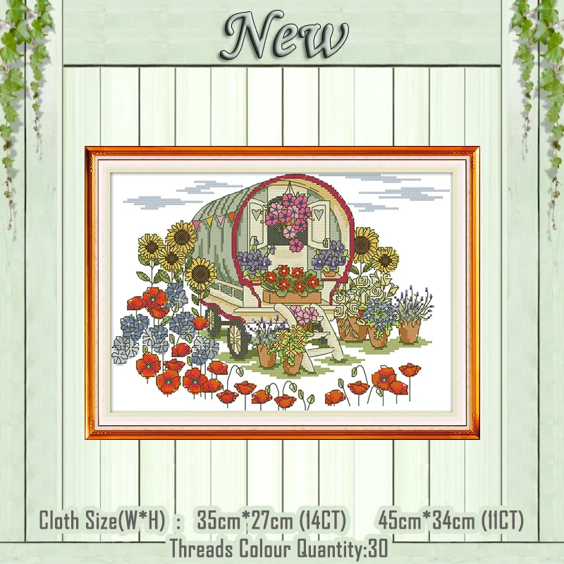 Flower car scenery diy painting counted printed on the canvas DMC 11CT 14CT kits chinese Cross Stitch embroidery needlework Sets | Дом и сад
