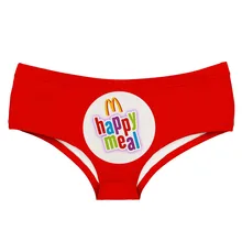 Legimolis happy meal carta vermelho engraçado impressão sexy calcinha quente do sexo feminino kawaii adorável roupa interior push up cuecas lingerie feminino tangas(China)