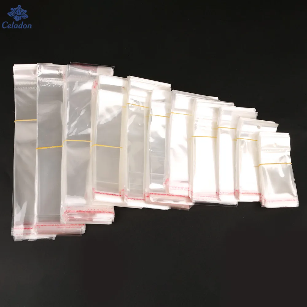 

200Pcs/lot Transparent Plastic Bag with Header OPP Self Adhesive Seal Poly Cellophane Bags Candy Package Gifts Bags&Pouches