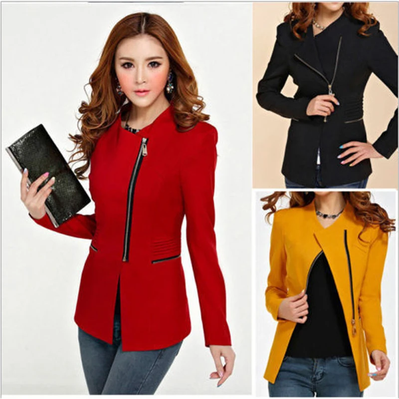 

Fashion 2019 Zipper Suit Long Sleeve Slim Women Blazers And Jackets Spring Autumn New Brand Solid Lapel Collar Outerwear Coats
