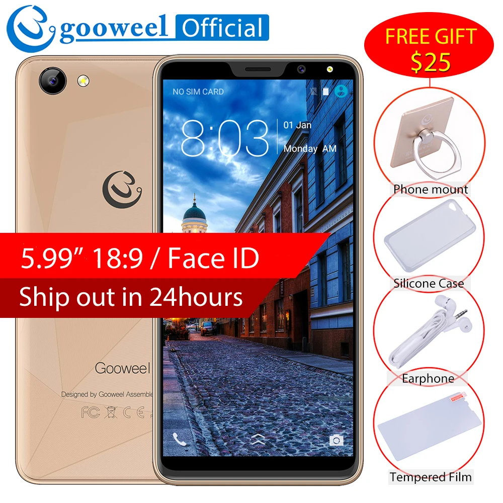 

Gooweel M5 Plus 5.99 inch 18:9 IPS Screen Smartphone MTK6580 Quad core GPS 3G Mobile Phone 5MP+2MP Camera Face ID Cell phone