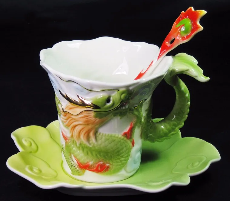Стиль Китай чашка эмаль фарфоровые кофейные чашки Дракон и Феникс чайный сервиз костяной фарфор фарфоровая чашка для подарка на день рождения