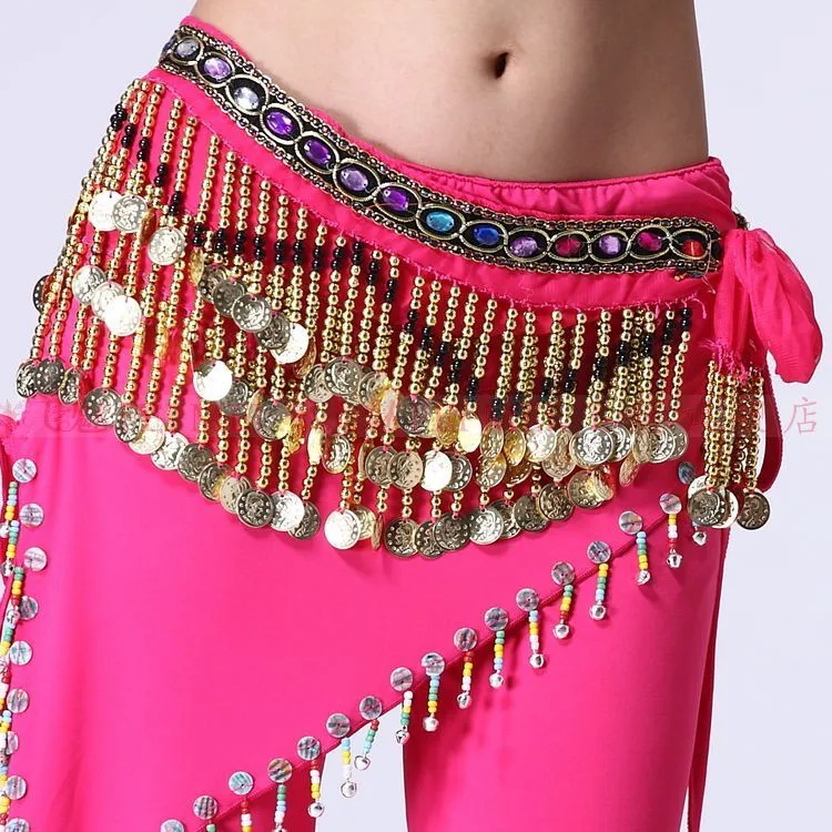 Новый стиль танец живота костюмы шифон золотые монеты Belly Dance Hip шарф для женщин Танец Живота Ремни