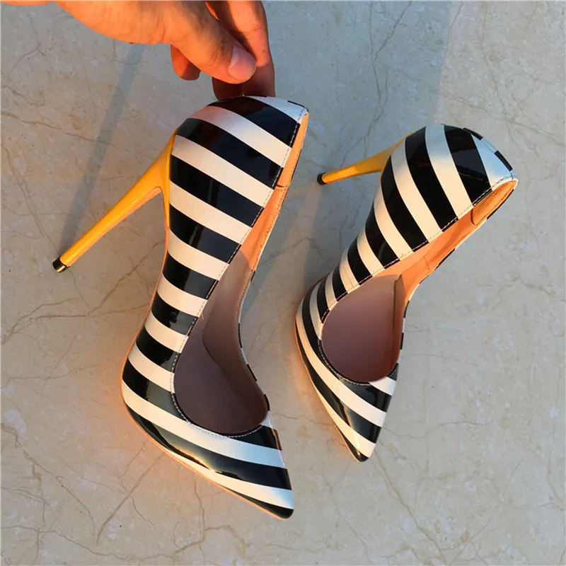 Mcacchi/туфли на высоком каблуке с полосками зебры; женские туфли-лодочки на каблуке с острым носком из лакированной кожи в стиле пэчворк желтого цвета; модная женская обувь для вечеринок