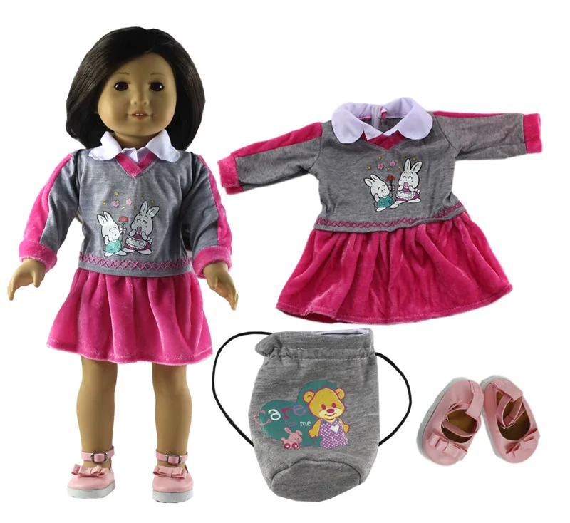 3in1のセット人形服ドレス+ピンク靴+グレーバッグファッションカジュアル着用衣装