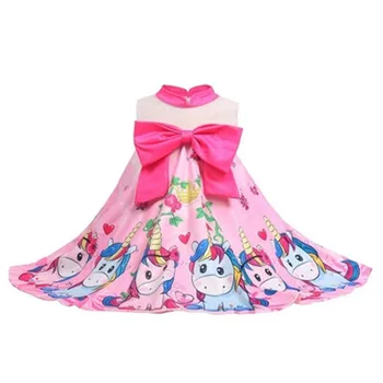 

Girl's Stand Collar Sleeveless 3D Digital Print Cartoon Design Chinese Style Big Bowtie Summer Dresses Colorful Dresses