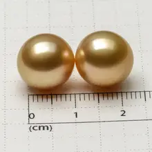 Пара Золотой высокий блеск натуральной южного моря культивированный свободная перла неразбуренные 12,3 мм