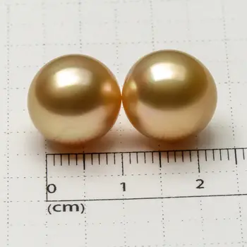 

Pair Golden High Luster Genuine South Sea Cultured Loose Pearl Undrilled 12.3mm
