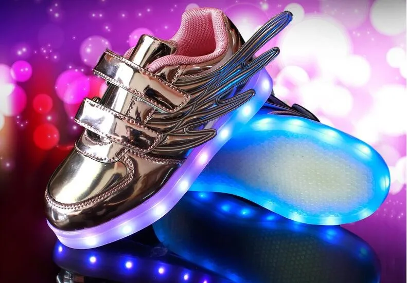 Качественная обувь; 3 цвета; коллекция года; детская обувь со светодиодными лампами для мальчиков; модная обувь с крыльями; детская обувь; обувь для девочек с usb-подсветкой
