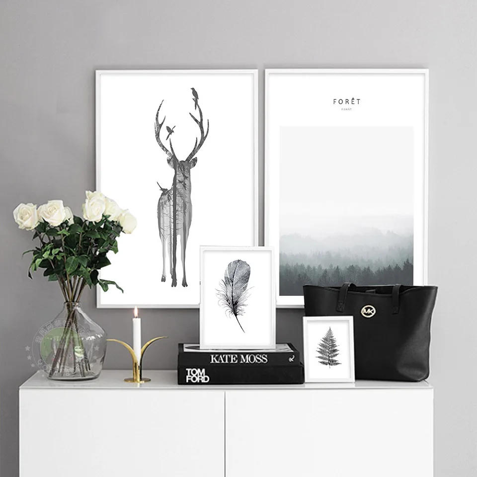 NICOLESHENTING-Nordic-Style-Deer-Feather-Poster-Print-Minimalist-Wall-Art-Canvas-Painting-Landscape-PRADA-Picture-Home (1)