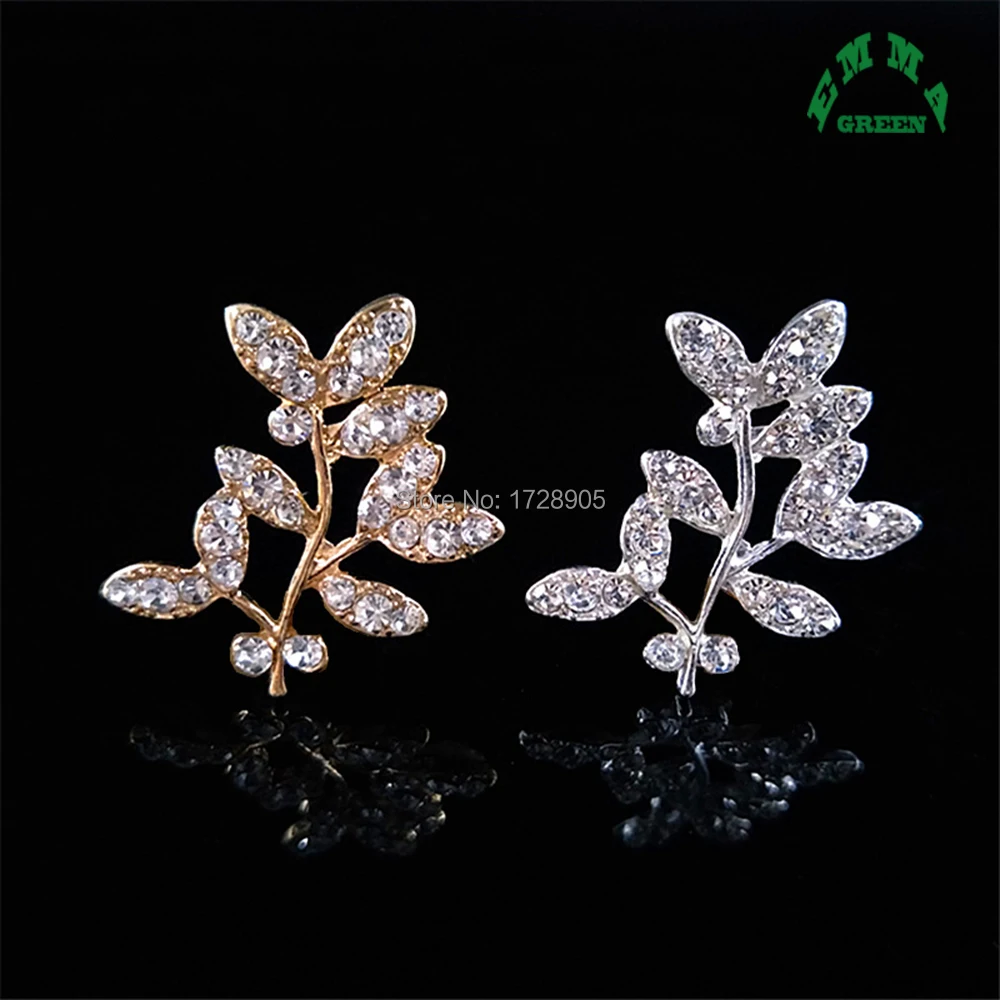 Rhinestone Embellishment Leave Ornament Diy Craft Supplies Silver Gold Hair Bow Center Decorative Brooches 32 mm 10 pcs | Украшения и