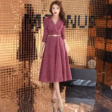 Сексуальное вечернее платье с v-образным вырезом длиной до середины голени, элегантное вечернее платье с кисточками и блестками, простое шикарное женское платье LF156