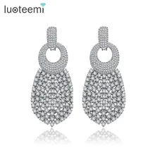 LUOTEEMI Luxury Fashion Unique Double Use Cubic Zirconia Micro Pave Female Sexy Bar Wedding Party Fine Jewelry Drop Earrings