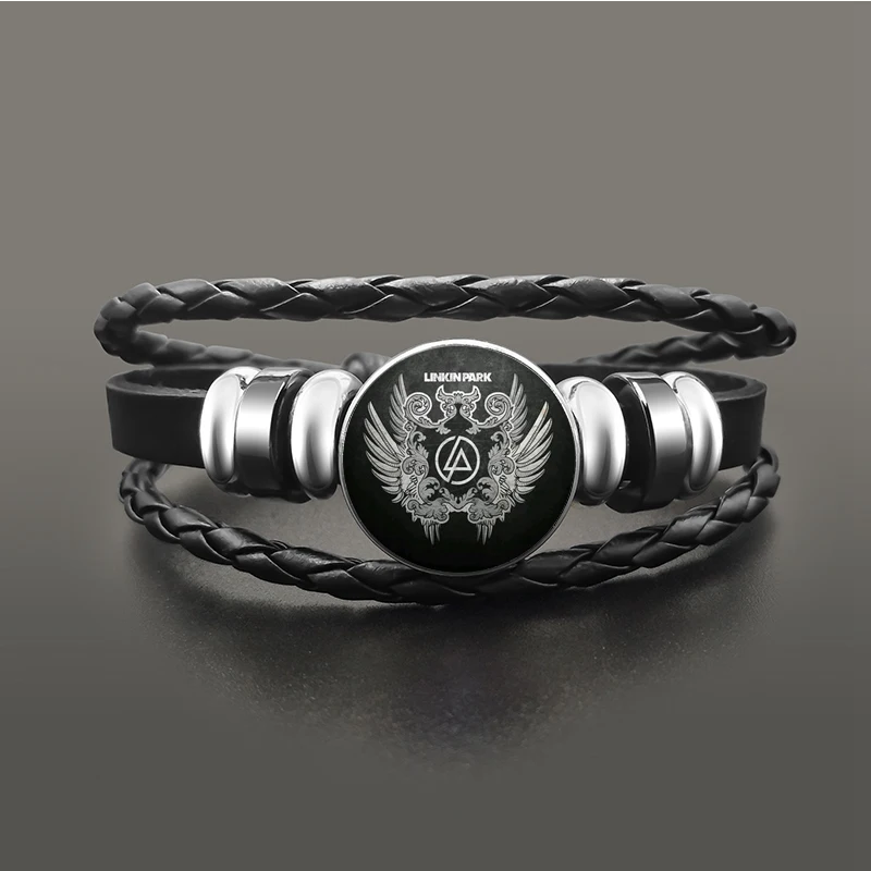 Хип-Хоп рок Linkin Park кожаный браслет со стеклянным куполом кабошон браслеты с кнопками браслет панк для мужчин и женщин ювелирные изделия - Окраска металла: 12