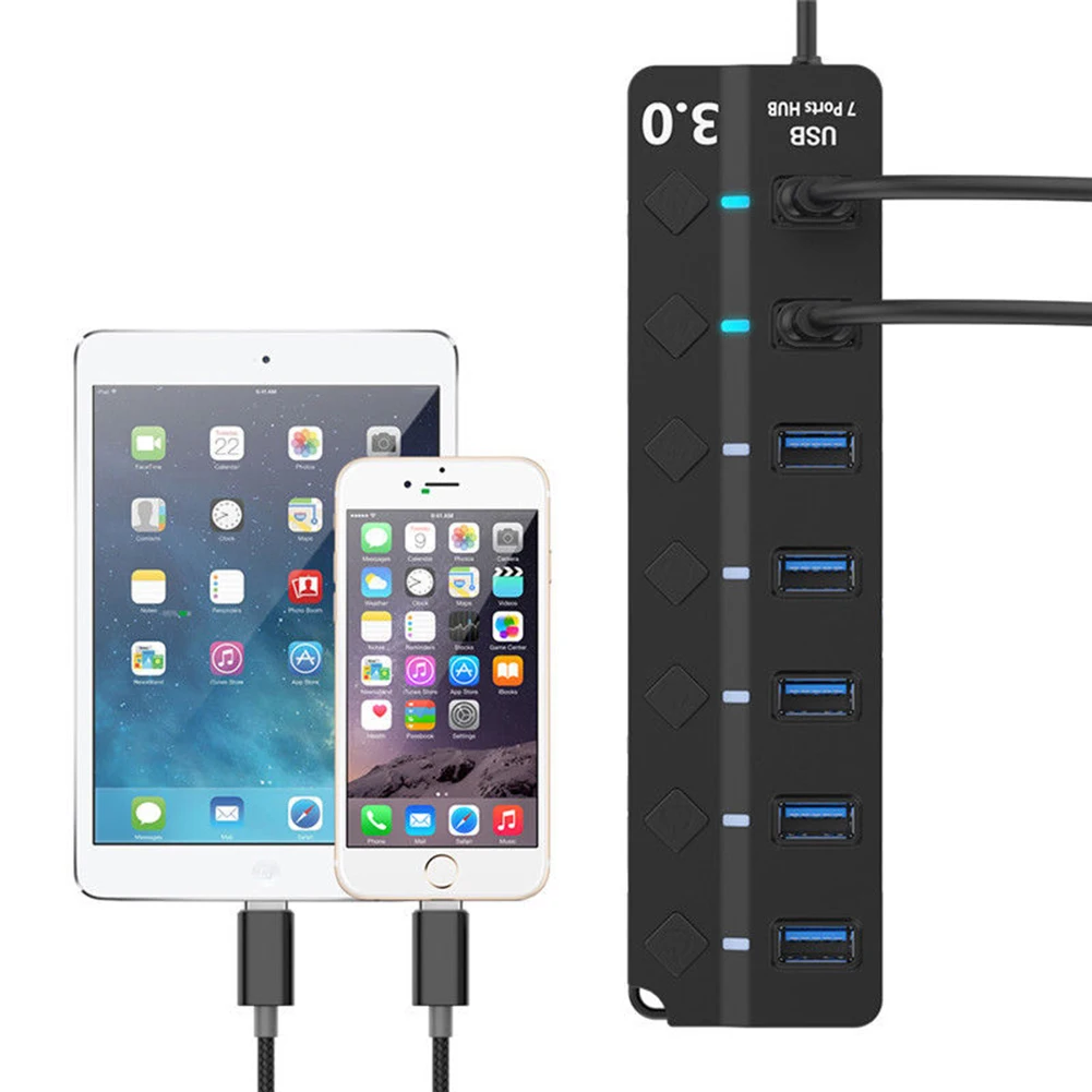 1 шт. USB Hub 3,0 высокоскоростной 4/7 порт USB 3,0 концентратор разветвитель вкл/выкл переключатель с UK/EU/US адаптер питания для MacBook портативных ПК