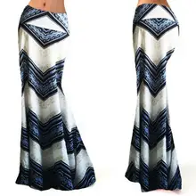 Женская Повседневная с резинкой в талии с принтом тонкая летняя средняя синяя, оранжевая длинная юбка-карандаш