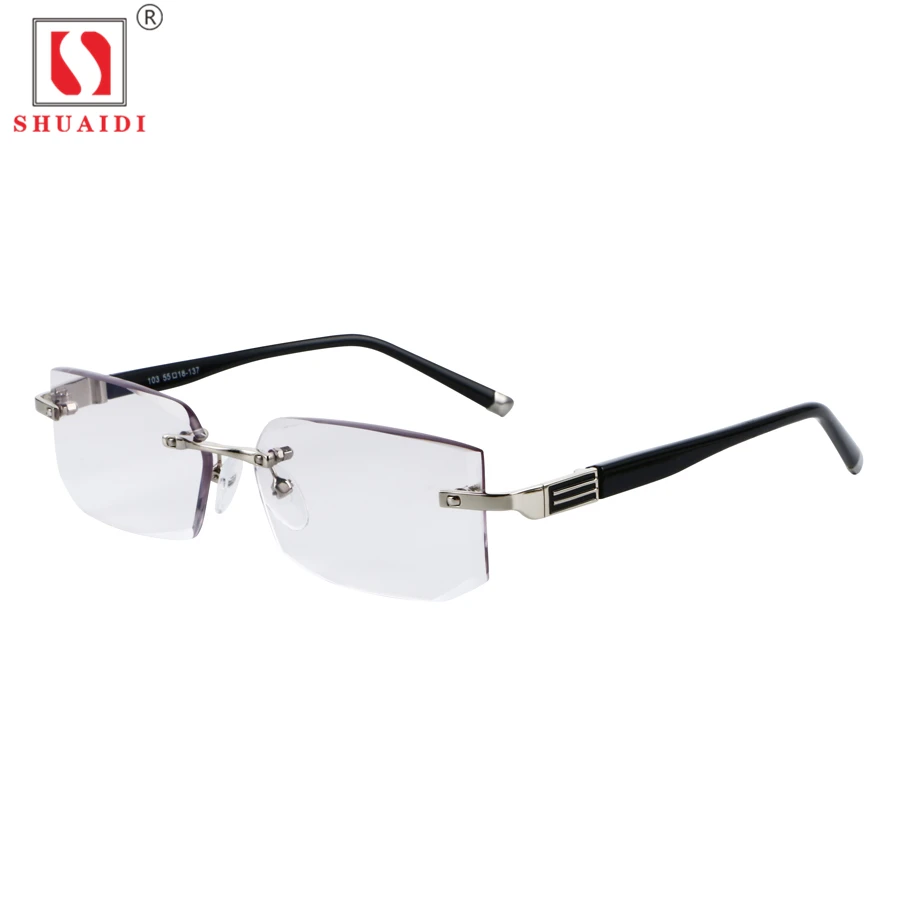 Rimless Reading Glasses Men Brand Designer Gray Resin Lens Man Black