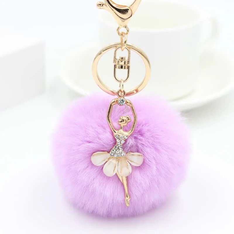 

Pom Pom Keychain Ballet Fake Rabbit Fur Ball Angel Girl Bunny Keyrings On Bag Multiple Colour Pompom Key Chain Women O1235