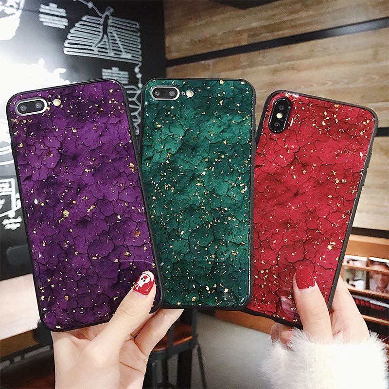 

Luxury Epoxy Gold Foil Crack cases for iPhone X XS XR XS MAX Mobile Shell for iphone 6/7/8/6s Plus cover coque Tide Female shiny
