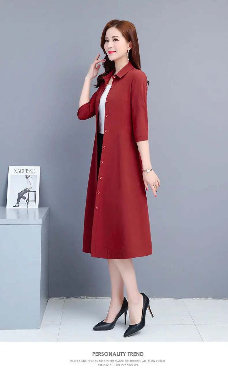 Женский Повседневный Тренч средней длины, винтажное тонкое женское пальто с рукавом три четверти