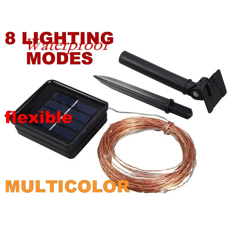 

8 modes multicolor Christmas Solar LED String Light Waterproof 10M 33ft 100 LED Silver Wire Fairy Lamp For Outdoor Garden Chris