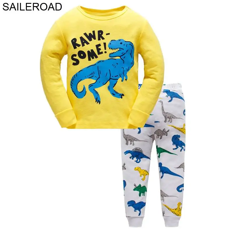 SAILEROAD Мультфильм Динозавр Мальчик Пижамы Костюмы Осень Зима Ночной Костюм Хлопок