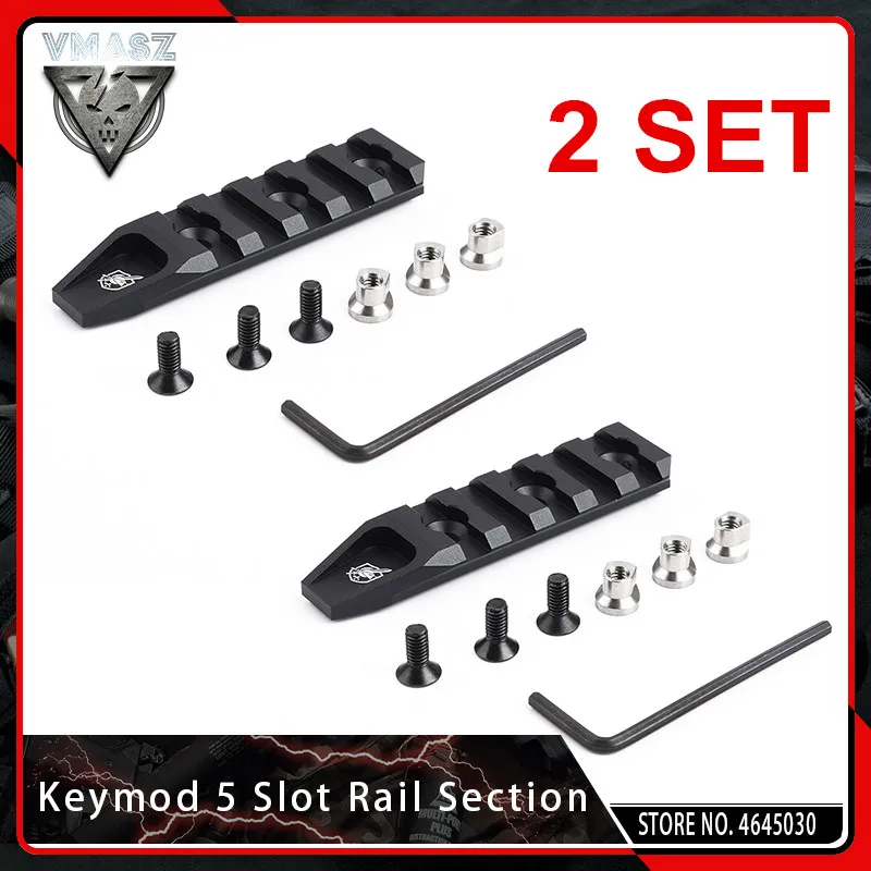 

VMASZ 2PCS/Pack 5 Slot Picatinny Weaver Rail Section for Key Mod URX 4.0 Airsoft Shooting Accessory Rail Mount System Black