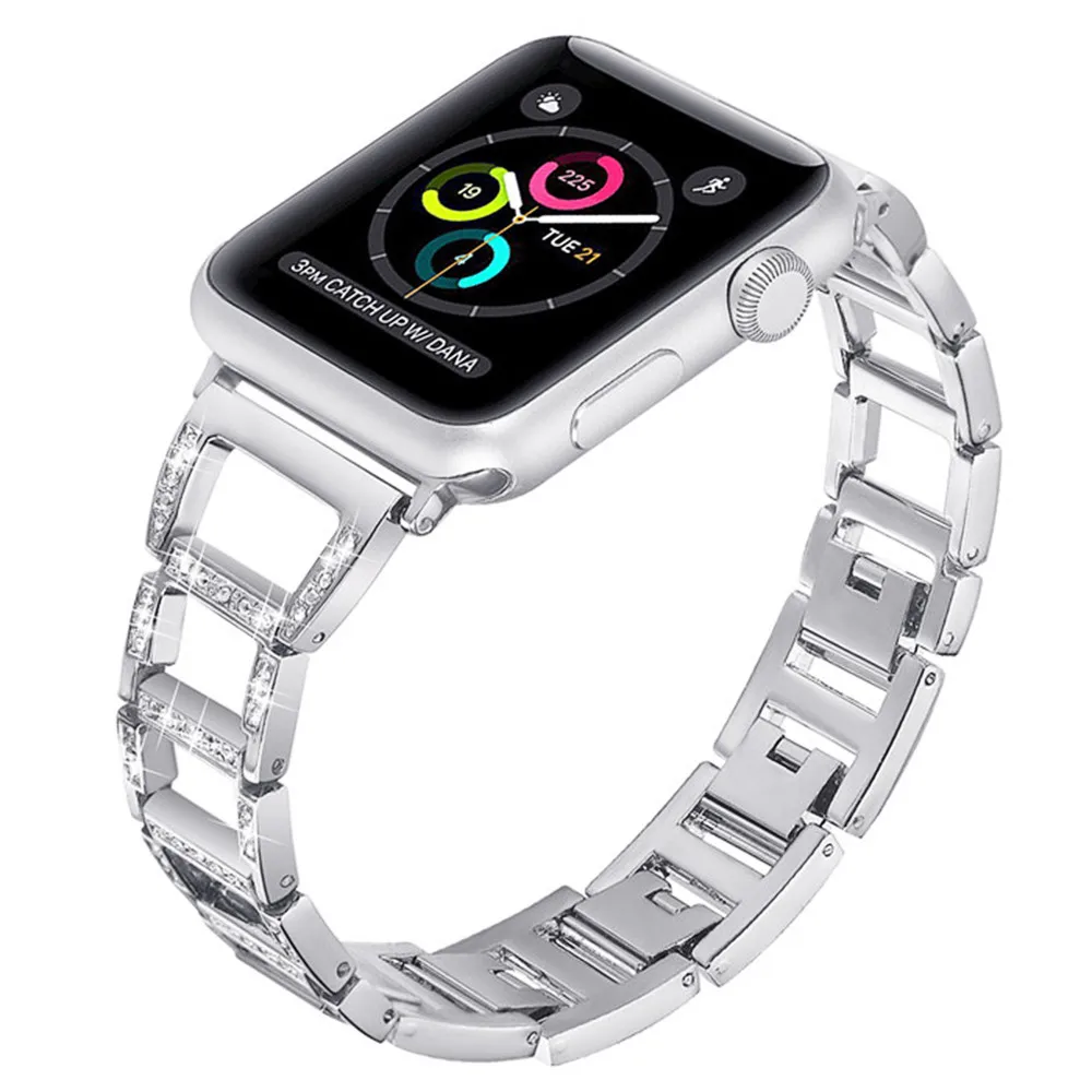 Для женщин бриллиантовый браслет для наручных часов Apple Watch, версии 5 4 3 2 1 Нержавеющая сталь ремешок для наручных часов iWatch, 40/44/38/42mm женские часы с металлическим ремнем