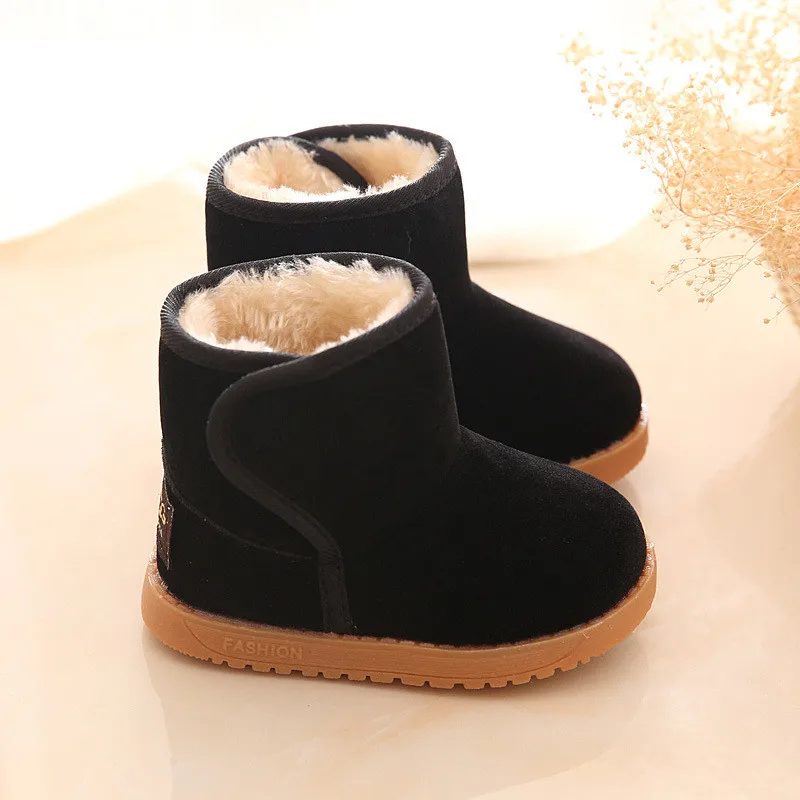 Зимние ботинки для маленьких девочек; толстые теплые детские зимние ботинки для мальчиков; модные зимние ботинки на плоской подошве с Плюшевым Мехом; замшевая детская обувь